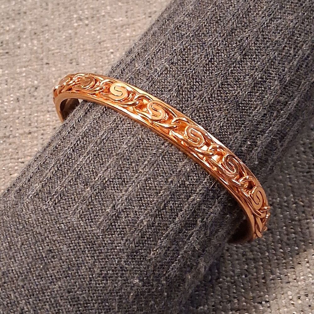 Solid Copper Ornate Pattern Cuff Bracelet Magnetic Wellness Jewelry Vintage